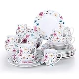 VEWEET, Tafelservice Serie 'DORIS' aus Porzellan, 32-teilig Kombiservice beinhaltet 10,75 '' Speiseteller, 7,5 '' Desserteller, 5,5 '' Schüssel und 380ml Kaffeebecher,Komplettservice für 8 Personen