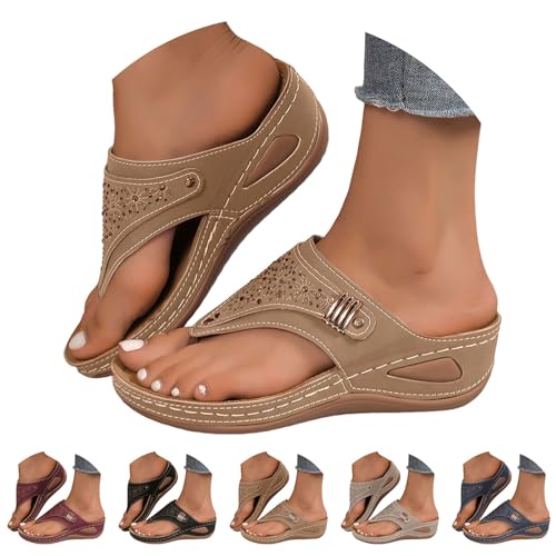 Orthopedic Sandals for Women 2026 Dressy Casual Ladies Spring Summer Cute Boho Comfy Arch Support Flats Flip Flops Seniors Comfortable Beach Vacation Outdoor Platform Wedge Sandals Shoes Brown 8