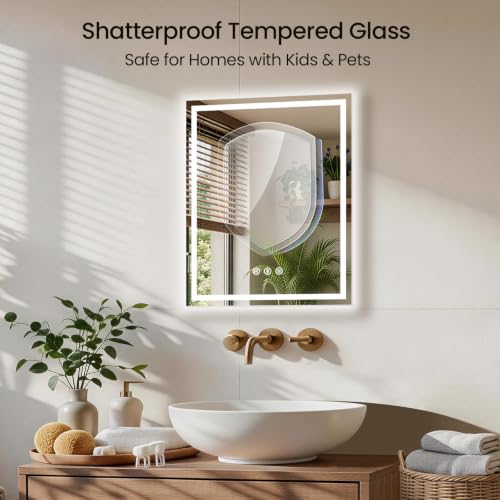 Image of 24x30 LED Bathroom Mirror with Anti-Fog, Backlit & Front Lit, Memory | Stepless Dimmable 3 Color CRI 95+ Shatterproof Tempered Glass ETL Listed for Safety Lighted Bathroom Vanity Mirror for Wall