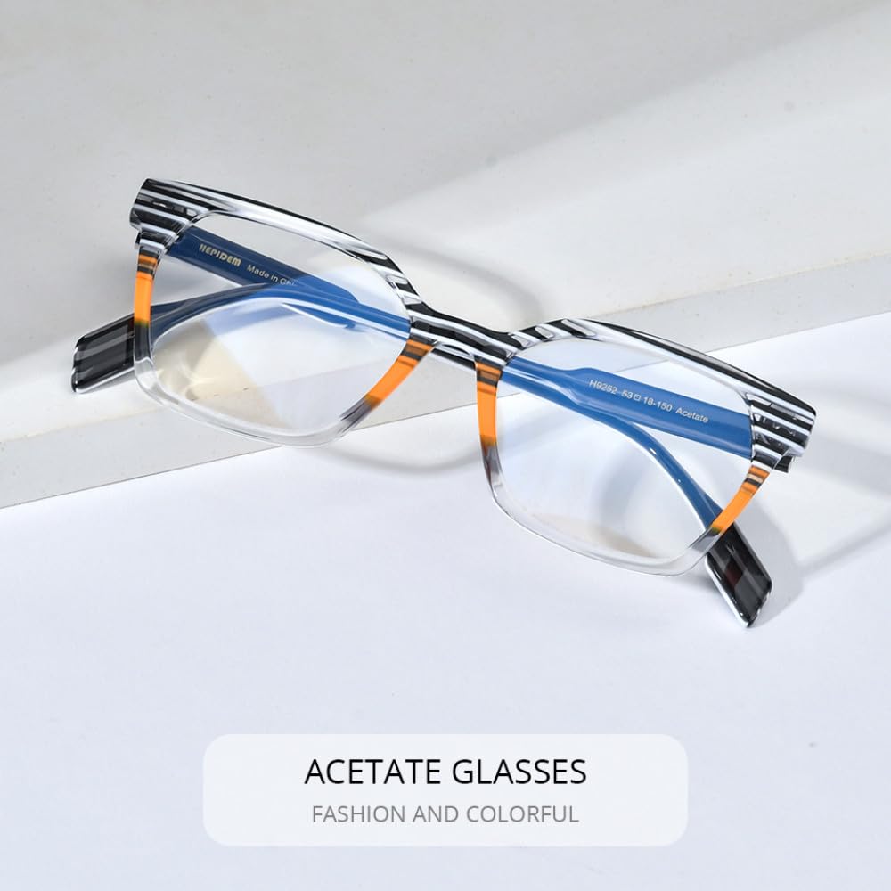 MUTYNE Montura de gafas de acetato multicolor para hombre, anteojos cuadrados retro, gafas para mujer