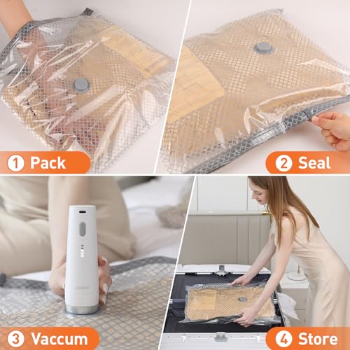LEODDI Vacuum Storage Bags for Travel with Rechargeable Cordless Pump, 20 Pack Compression Packing Bags for Luggage and Suitcase, Space Saver Seal Bag for Clothes and Clothing — view 6