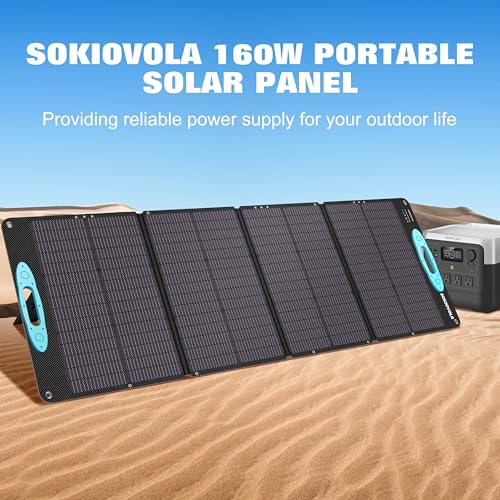 Image of SOKIOVOLA 160W 18V Portable Solar Panels for Power Station,25% High Conversion Efficiency ETFE Foldable Solar Panel Charger with Adjustable Kickstand Solar Panel for Camping Outdoor RV Trailer Car
