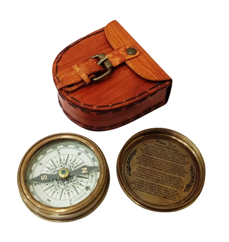 Antique Brown Finish Brass 2 Inch Compass Maritime 1885 Compass Item with Leather case Brass Antique Compass Pack of 2-image-6