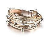 Fesciory Leather Wrap Bracelets for Women, Boho Leopard Multi-Layer Crystal Beads Cuff Bracelet Jewe