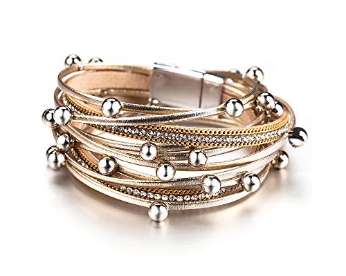 Fesciory Leather Wrap Bracelets For Women, Boho Leopard Multi-Layer Crystal Beads Cuff Bracelet Jewelry #TOP11