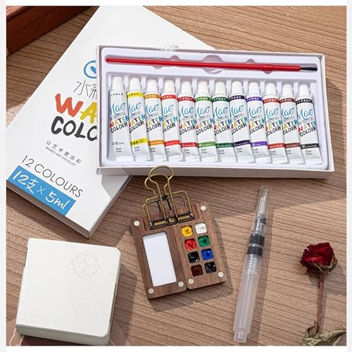 Mini Set de Acuarelas de Bolsillo Tobios, Set de Acuarelas de Viaje con Cuadrícula 8/15, Paleta Plegable de Madera/Acrílico para Entusiastas de la Pintura (Caja de Nogal de 8 Rejillas)