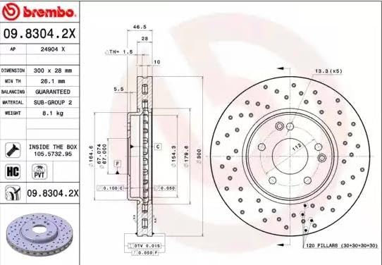 09.8304.2X BREMBO Xtra Disque De Frein 300x28mm, 5, Perforé/ventilé De