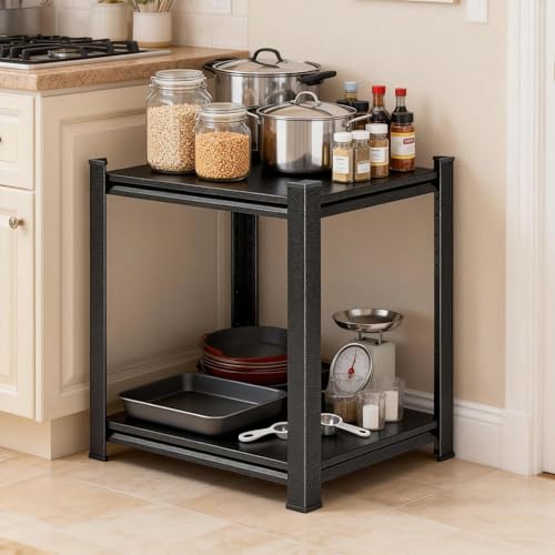 Image of 2 Tier Kitchen Storage Shelf, Kitchen Organizers Space Saving All Steel Freestanding Rack, Heavy Duty Metal Shelving Unit, Adjustable Open Shelf for Pantry Organizers and Storage 15.7 inchWx9.8 inchDx22 inchH
