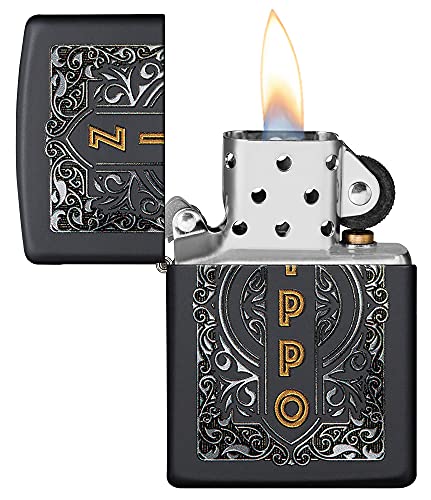 Zippo encendedor de bolsillo negro mate con logo miniatura 3