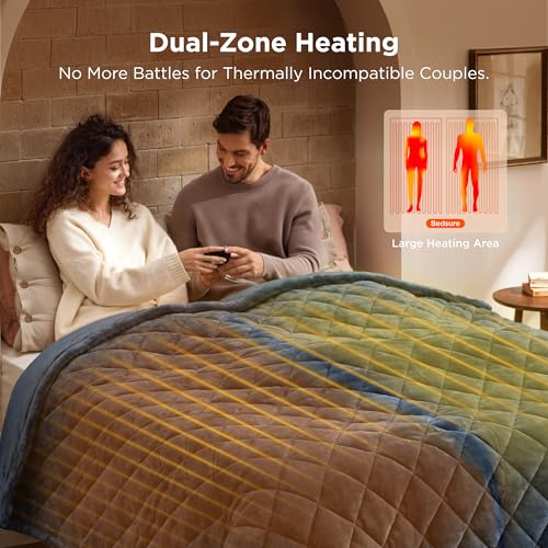 Image of Bedsure Electric Blanket Queen Size - Dual Control Heated Blanket Queen with 10 Heat Settings, Thick Heating Blanket with 10 Time Settings, Fast Heating Quilted Blanket (84x90 inches, Bering Sea)