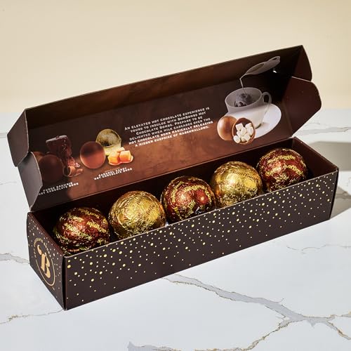 Image of BomBombs, Hot Chocolate Bombs, Includes Fudge Brownie and Caramel Candy Cocoa Bombs Filled with Marshmallows, Pack of 5