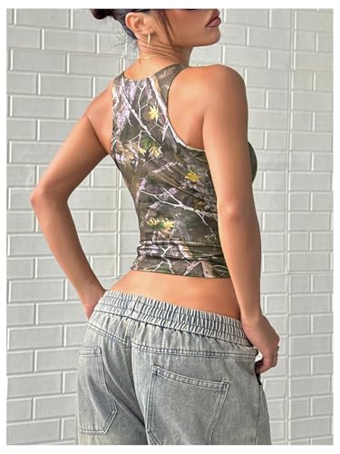 Women's Y2k Camo Print Tank Top Square Neck Sleeveless Slim Fitted Crop Tops2