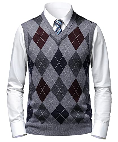 Mens Thick Argyle Sweater Vests Classic V-Neck Knitwear Sleeveless Pullover Autumn Winter Warm Tank Tops2