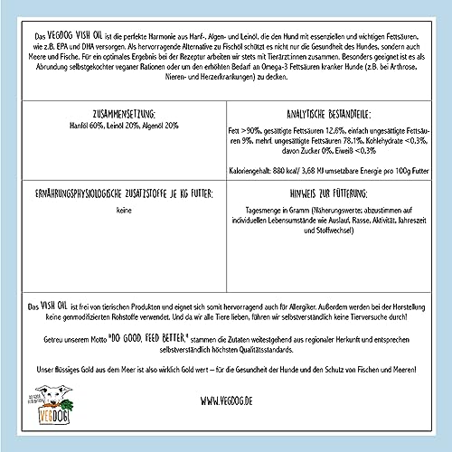 VEGDOG Vish Oil, hypoallergen, Nahrungsergänzung, vegan, Omega-3, 250ml