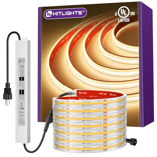 Outdoor COB LED Strip Lights Kit Waterproof 3000K Warm White, 24V Tape Light with Power Supply...