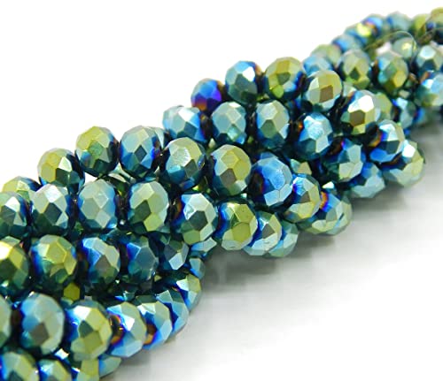Czech Bohemian Crystal Pearls 4 mm Czech Pearls CZ Glass Cut Beads Faceted Rondelle Beads Glass Beads 1 String (Green Blue Metallic) Pack of 120 - Image 4
