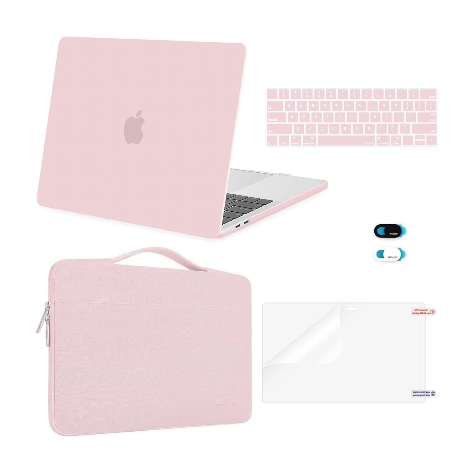 MOSISO Compatible with MacBook Pro 13 inch Case M2 2025, 2024, 2023-2016 A2338 M1 A2251 A2289 A2159 A1989 A1708 A1706, Plastic Hard Case&Bag&Keyboard Skin&Webcam Cover&Screen Protector, Rose Quartz