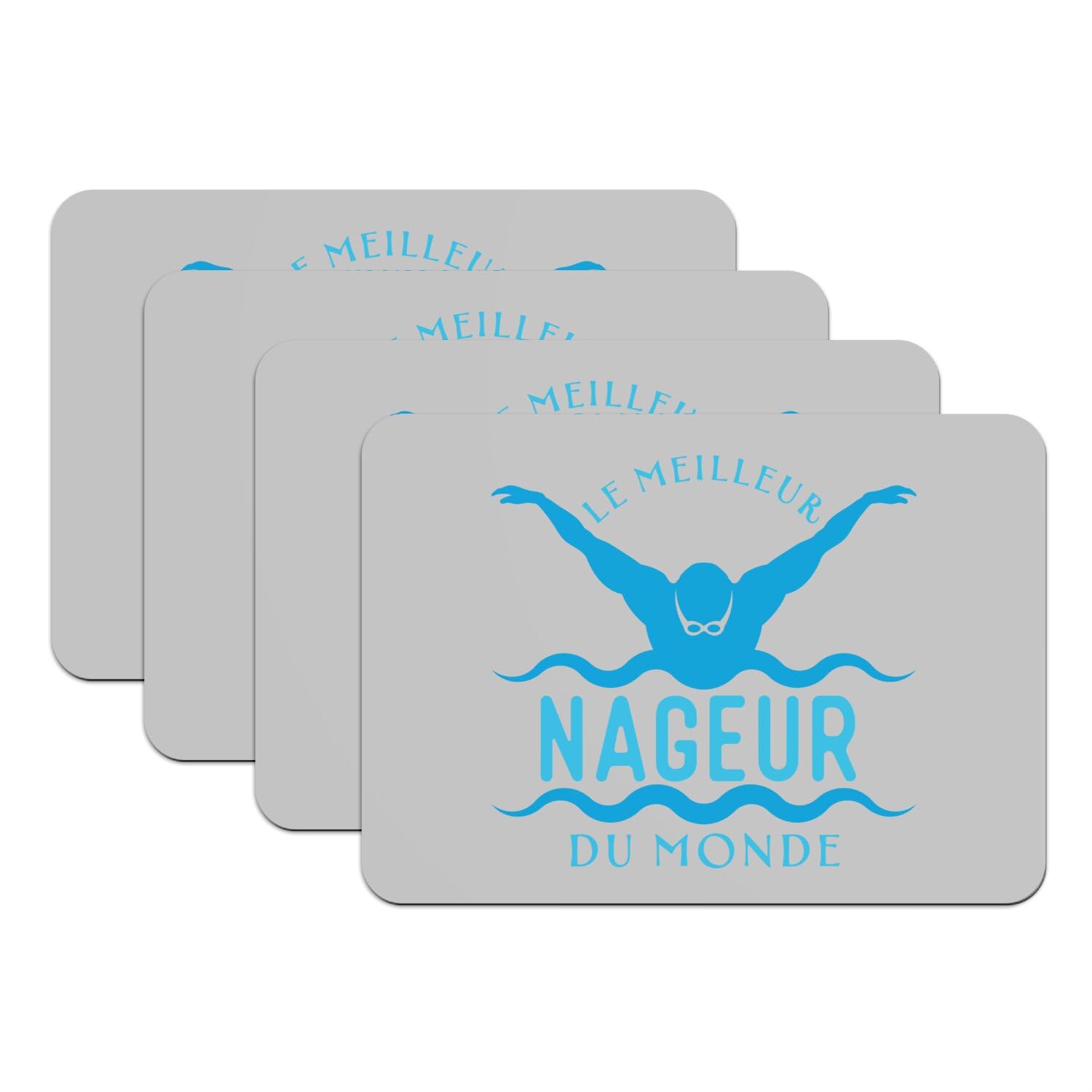 Sets de table meilleur nageur du monde en caoutchouc gris lot de 4