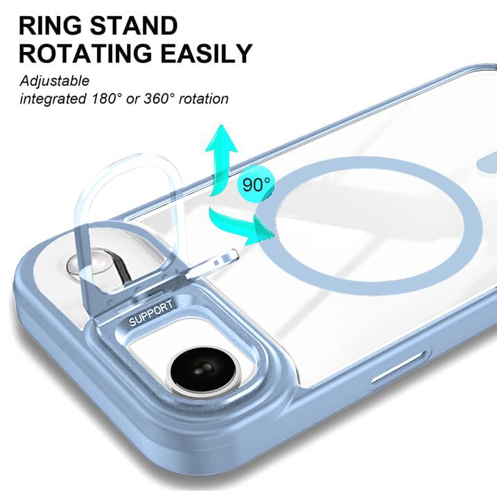 Image of VONZEE Clear Camera Kickstand Case for iPhone 17 Air, Built-in Adjustable Camera Stand, Clear Magnetic Mag-Safe Shockproof Classic Series Phone Cover (Official Blue)