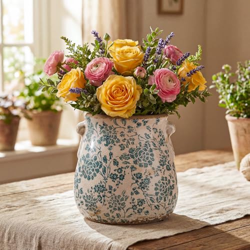 Pot de fleurs rustique en céramique pour bibliothèque et maison