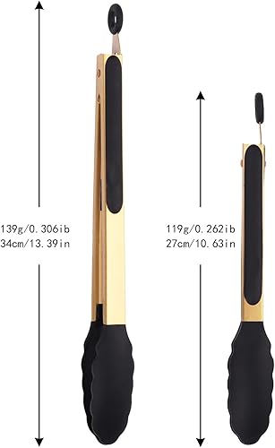 Miniatura 3 de Pinzas doradas clásicas de acero inoxidable para servir comida y fiesta, pinzas de cocina de 9 y 12 pulgadas con puntas de silicona sin BPA,