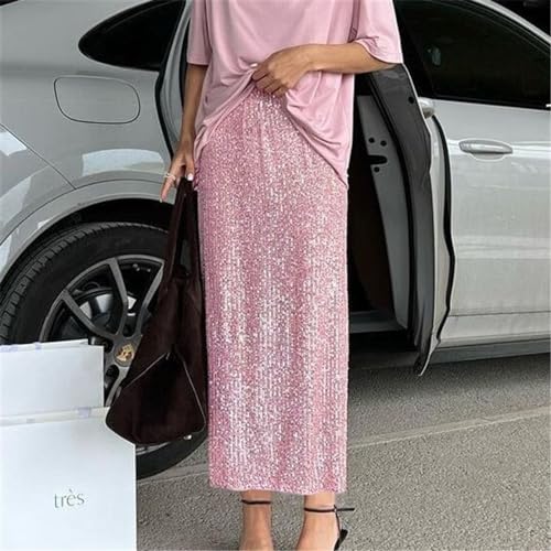 Jupe mi-corps à sequins rose pour sublimer un look sans effort