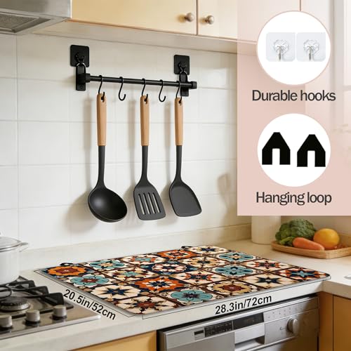 Image of Mexican Talavera Tile Stove Top Covers Pad 28 x 20 inches Dish Drying Mat Coffee Bar Mats Kitchen Decor Absorbent Pad Fit Coffee Maker Machine Dish Drying