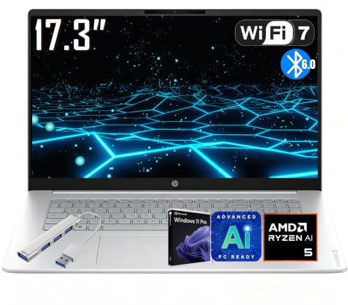 Image of HP OmniBook 3 17.3 inch FHD Business Laptop, AMD Ryzen 5 4000 Series, AMD Radeon 610M Graphics, 8GB RAM, 1TB SSD, FHD Camera, Copilot, Wi-Fi 7, Bluetooth 6.0, Win11 PRO