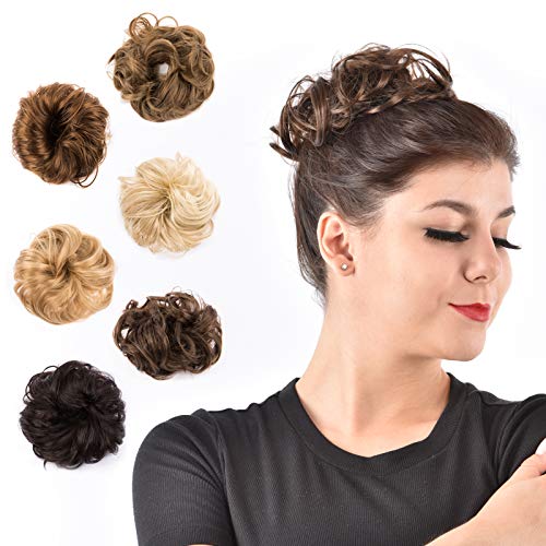 FIND BEAUTY Messy Bun Hair Piece Scrunchies Synthetic Curly Donut Updo Extensions for Women and Girls (Medium Brown)