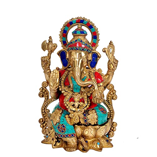 Image of Dattatreya Brass Lord Ganesha Ganpati Idol Vinayak Multicolour Height 13 Inch