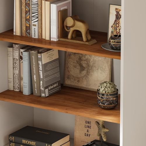 Image of ivaniti 70.8 inch Tall Farmhouse Bookshelf with Doors, Modular Storage Cabinet with 4-Tier Adjustable Shelves, White, Wooden Hutch for Study or Home Office, Set of 2