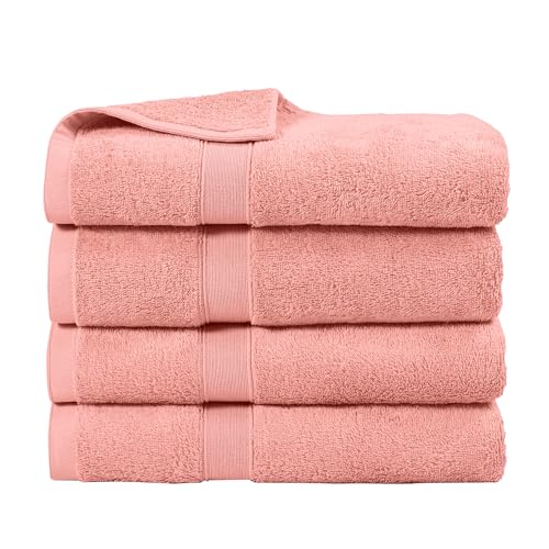 LINENOVA 4 Pack Bath Towels Set 68x132cm, 100% Combed Cotton Premium Towels for Bathroom, 550GSM Softness Quick Dry and Absorbent Adult Towels for Daily Use, Coral
