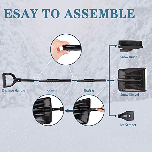 Linkax Snow Shovel Kit, 3-in-1 Snow Shovel with Snow Brush and Ice Scraper, Collapsible Snow Removal Set for Car/Truck/Driveway/Outdoor Emergency - Thumbnail 4