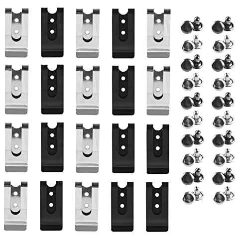 Wzttdm 20 Pcs Buckle Spring Hook Belt Clip Holster Sheath Belt Clip Metal Mini Double Holes Belt Clip with 20 Pairs Rivets for Pouches Belt Bag Leather Crafts DIY (Black and Silver) Cover