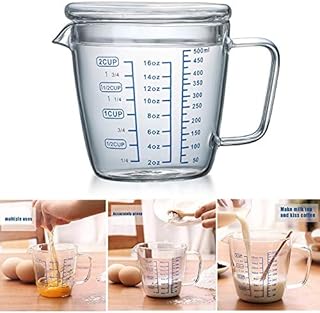 Glass Measuring Cup,500ml Heat Resistant High Borosilicate Transparent Measuring Jug with Lid and Scale Ounce Measure Mug for Microwave,Tea,Cafe,Whiskey,Milk (500ml)