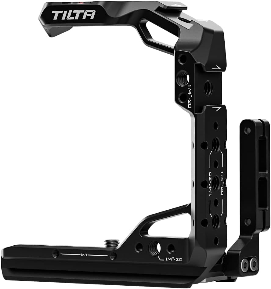 Tilta Half Camera Cage Compatible with Canon R6 Mark II, with Mount Accessories via NATO Rail, Cold Shoe and 1/4"-20 Threads with Locating Pins | TA-T45-HCC (Black)