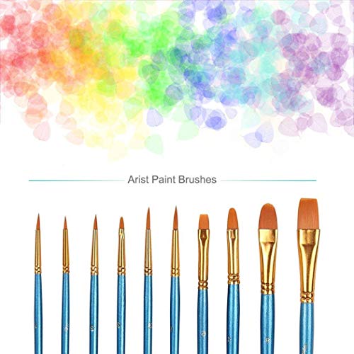 Xubox Paint Brushes Set, 10 Pieces Round Pointed Tip Nylon Hair Artist Acrylic Paintbrushes, Paint Brushes For Acrylic Painting Oil Watercolor Face Nail Body Art Craft, Miniature & Rock Painting, Blue #TOP1