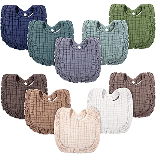 Image of Frienda 10 Pcs Muslin Baby Bibs Cotton Bandana Drool Bib Baby Burp Cloths Drool Teething Bibs for Newborn Baby Girl Boy (Dark Color)