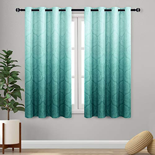 DWCN Ombre Blackout Curtains for Bedroom 52 x 54 inch, 2 Panel Set, Teal