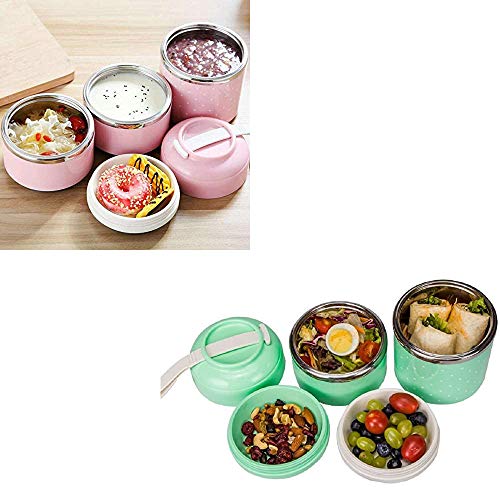 Fiambrera bento box de acero inoxidable REYG con tazones redondos apilables aislados de 3 capas 5