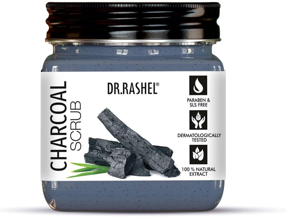 DR.RASHEL Charcoal Scrub For Face & Body (380 Ml) | All Skin |Cleanser Scrub For Deep Exfoliation | Dead Skin Remover| Tan Removal | Blackhead Remover | Activated Charcoal
