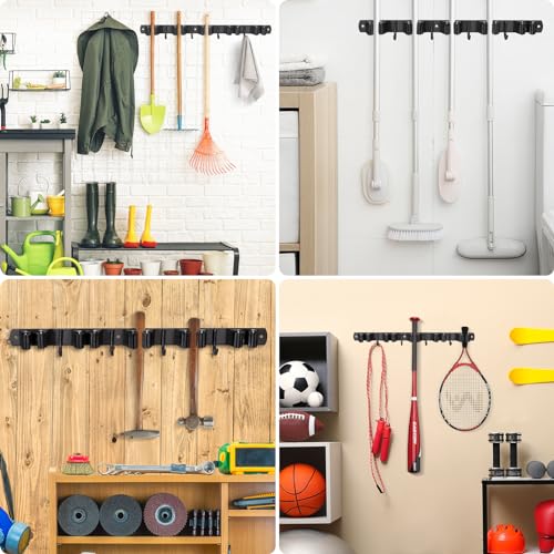 Carehabi 5 Besenhalter mit 4 Haken, Besenhalterung Wandhalterung Besen Mop Halter ohne Bohren oder Bohren, Selbstklebend Werkzeughalter Organizer für Garage,Garten,Abstellkammer,Küche,Badezimmer