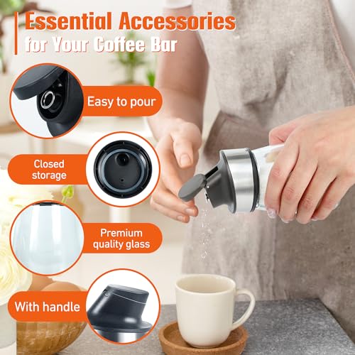 Loscarol Sugar Dispenser with Pour Spout, 7 oz Glass Sugar Shaker Jar Weighted Pourer for Coffee Bar,Tea & Baking, Commercial Quality Sugar Container for Sugar, Honey, Syrup for Home Kitchen