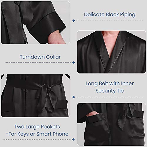 LilySilk Mens Silk Robe Bath Robes Luxury Contrast Full Length 100 Silk Male Long3