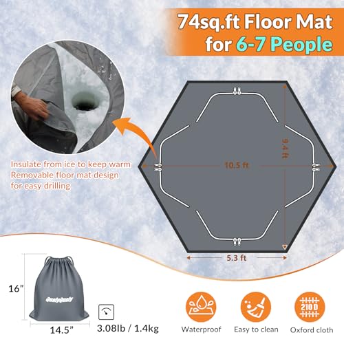 QualyQualy 6-Sided Tent Footprint for 6-7 Person, 74 Sq.Ft Waterproof Groundsheet for Ice Fishing & Large Camping Tents, High-Density 210D Oxford Mat with Storage Bag
