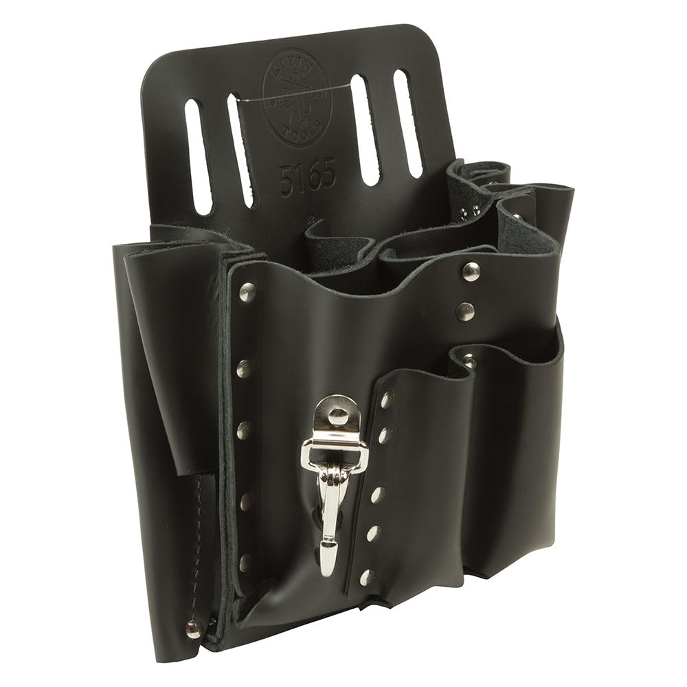 Klein Tools 80118 - Kit di attrezzi per elettricista con utensili manuali Klein Tools e protezione per gli occhi, fornito in custodia in pelle con 10 tasche, 18 pezzi