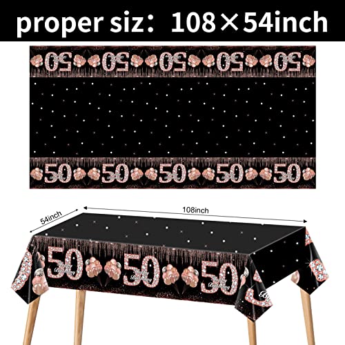 Eiurteao 3Pcs 50Th Birthday Tablecloth Decorations For Women, Rose Gold Happy 50 Birthday Theme Table Cover Party Supplies, Black Rose Gold Fifty Years Old Bday Plastic Rectangular Table Cloth Decor #TOP1