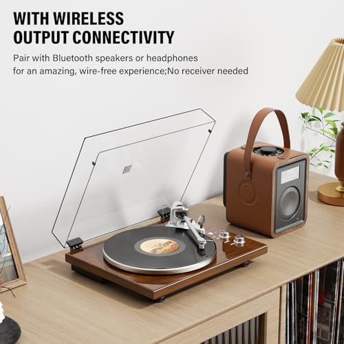 Image of Belt Drive Turntable for Vinyl Record Player and Bluetooth Output(Brown)