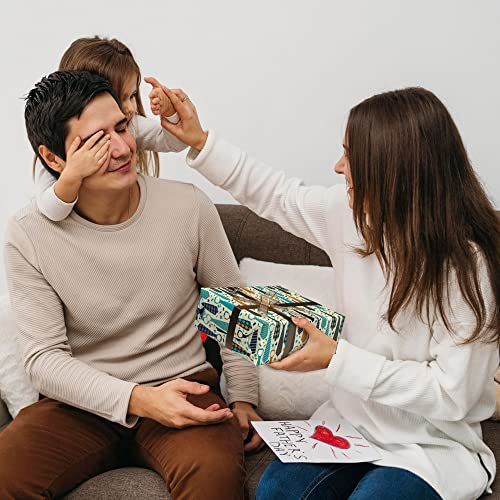 Giolniay Wrapping Paper For Father's Day Birthday Christmas - 4 Design Contains Ties, Mustache And Jazz Hat, Brown Gift Wrapping Paper For Men - 8 Sheets (20*29 Inch Per Sheet), Recyclable, Easy To Store #TOP6