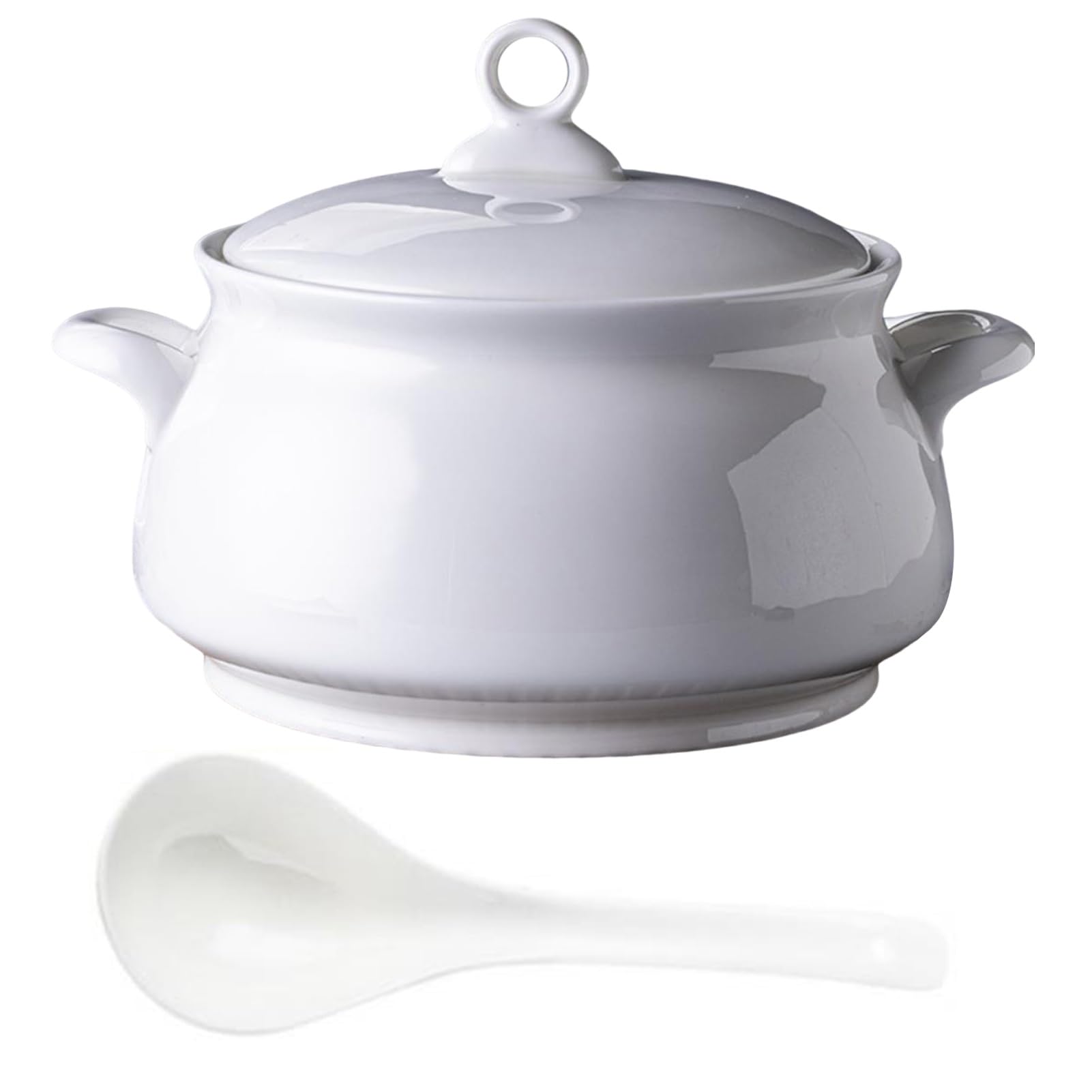 Soupière en céramique blanche, grande capacité,bol de service en porcelaine | Avec couvercle et poignées, idéale pour les fêtes et les repas de famille